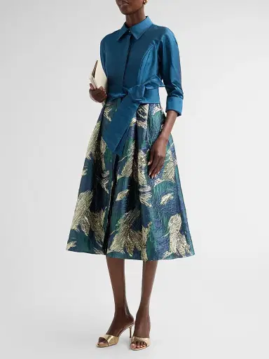 Teri Jon by Rickie Freeman Women's Jacquard Taffeta Shirtdress | Thumbnail 4 Teri Jon by Rickie Freeman Women's Jacquard Taffeta Shirtdress | Thumbnail 4