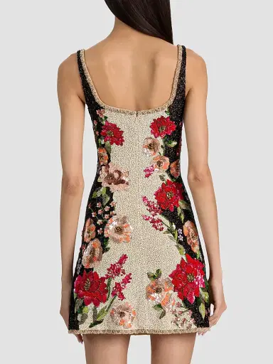 Alice + Olivia Women's Eve Floral Beaded Mini Dress | Thumbnail 3 Alice + Olivia Women's Eve Floral Beaded Mini Dress | Thumbnail 3