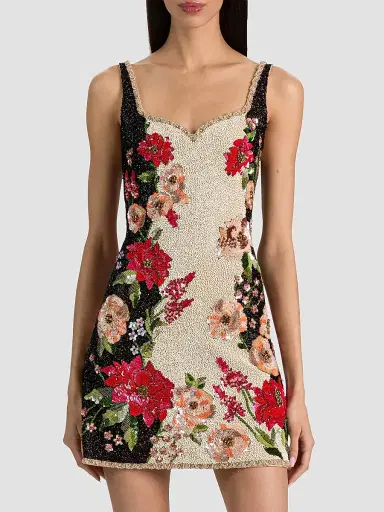 Alice + Olivia Women's Eve Floral Beaded Mini Dress | Thumbnail 4 Alice + Olivia Women's Eve Floral Beaded Mini Dress | Thumbnail 4