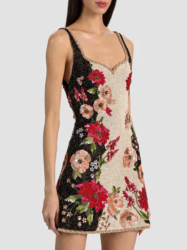 Alice + Olivia Women's Eve Floral Beaded Mini Dress | Thumbnail 6 Alice + Olivia Women's Eve Floral Beaded Mini Dress | Thumbnail 6