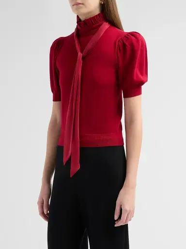 Alice + Olivia Women's Chase Puff Sleeve Tie Sweater | Thumbnail 4 Alice + Olivia Women's Chase Puff Sleeve Tie Sweater | Thumbnail 4
