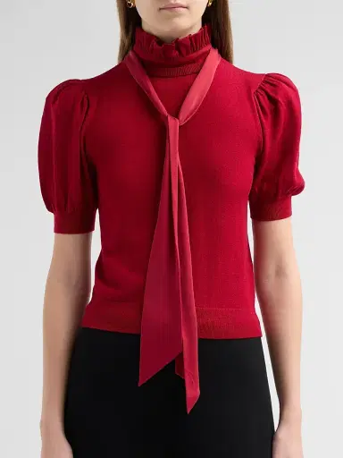 Alice + Olivia Women's Chase Puff Sleeve Tie Sweater | Thumbnail 5 Alice + Olivia Women's Chase Puff Sleeve Tie Sweater | Thumbnail 5
