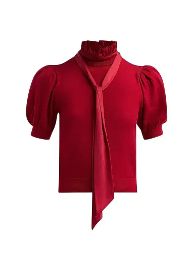 Alice + Olivia Women's Chase Puff Sleeve Tie Sweater | Thumbnail 1 Alice + Olivia Women's Chase Puff Sleeve Tie Sweater | Thumbnail 1