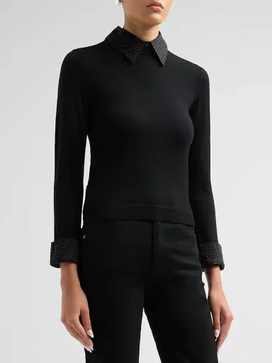 Alice + Olivia Women's Porla Embellished Collared Sweater | Thumbnail 4 Alice + Olivia Women's Porla Embellished Collared Sweater | Thumbnail 4