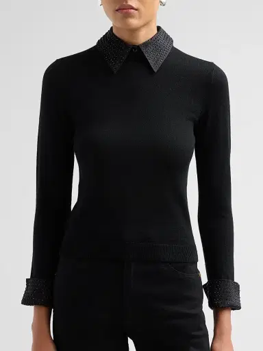 Alice + Olivia Women's Porla Embellished Collared Sweater | Thumbnail 5 Alice + Olivia Women's Porla Embellished Collared Sweater | Thumbnail 5