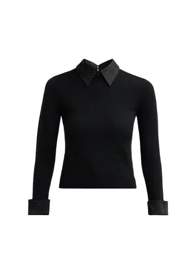 Alice + Olivia Women's Porla Embellished Collared Sweater | Thumbnail 1 Alice + Olivia Women's Porla Embellished Collared Sweater | Thumbnail 1