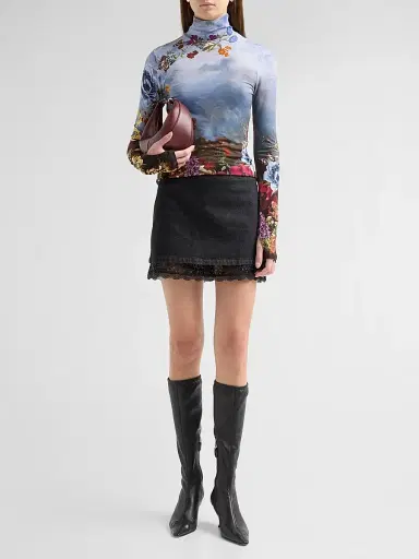 Alice + Olivia Women's Rubi Denim Lace-Trim Mini Skirt | Thumbnail 2 Alice + Olivia Women's Rubi Denim Lace-Trim Mini Skirt | Thumbnail 2