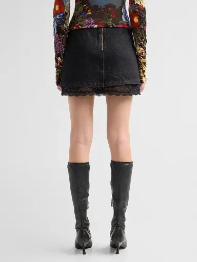 Alice + Olivia Women's Rubi Denim Lace-Trim Mini Skirt | Thumbnail 3 Alice + Olivia Women's Rubi Denim Lace-Trim Mini Skirt | Thumbnail 3