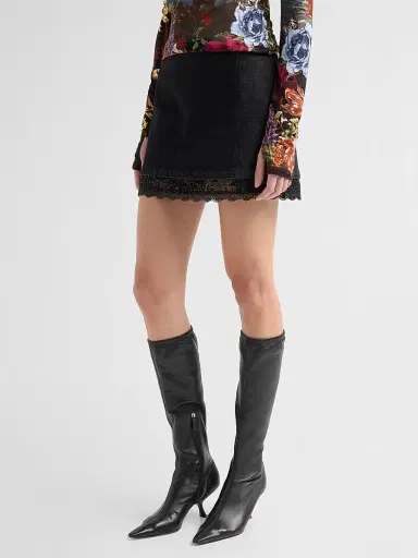 Alice + Olivia Women's Rubi Denim Lace-Trim Mini Skirt | Thumbnail 4 Alice + Olivia Women's Rubi Denim Lace-Trim Mini Skirt | Thumbnail 4