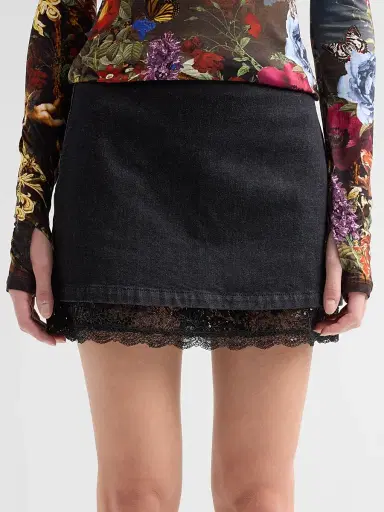 Alice + Olivia Women's Rubi Denim Lace-Trim Mini Skirt | Thumbnail 5 Alice + Olivia Women's Rubi Denim Lace-Trim Mini Skirt | Thumbnail 5
