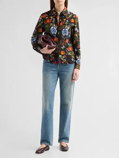 Alice + Olivia Women's Willa Floral Silk Button-Front Blouse | Thumbnail 2 Alice + Olivia Women's Willa Floral Silk Button-Front Blouse | Thumbnail 2