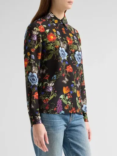 Alice + Olivia Women's Willa Floral Silk Button-Front Blouse | Thumbnail 4 Alice + Olivia Women's Willa Floral Silk Button-Front Blouse | Thumbnail 4