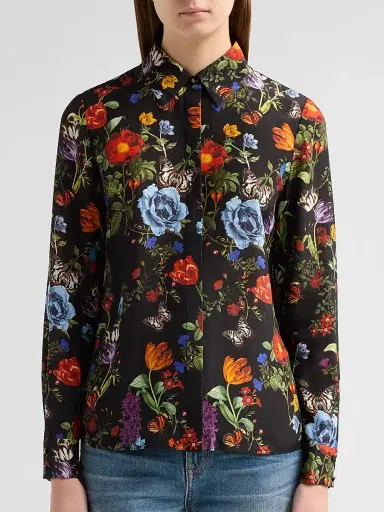 Alice + Olivia Women's Willa Floral Silk Button-Front Blouse | Thumbnail 5 Alice + Olivia Women's Willa Floral Silk Button-Front Blouse | Thumbnail 5
