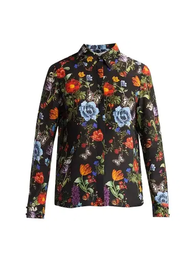 Alice + Olivia Women's Willa Floral Silk Button-Front Blouse | Thumbnail 1 Alice + Olivia Women's Willa Floral Silk Button-Front Blouse | Thumbnail 1