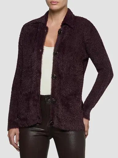 L'Agence Women's Mist Fuzzy Collared Cardigan | Thumbnail 4 L'Agence Women's Mist Fuzzy Collared Cardigan | Thumbnail 4