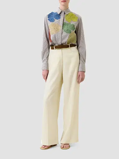 Silvia Tcherassi Women's Warda Floral Embroidered Striped Cotton Shirt | Thumbnail 2 Silvia Tcherassi Women's Warda Floral Embroidered Striped Cotton Shirt | Thumbnail 2