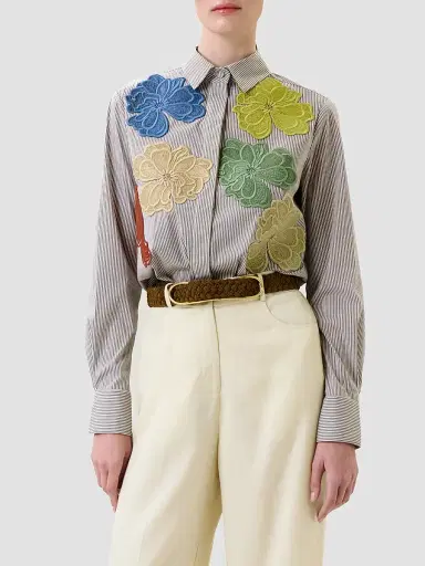 Silvia Tcherassi Women's Warda Floral Embroidered Striped Cotton Shirt | Thumbnail 4 Silvia Tcherassi Women's Warda Floral Embroidered Striped Cotton Shirt | Thumbnail 4