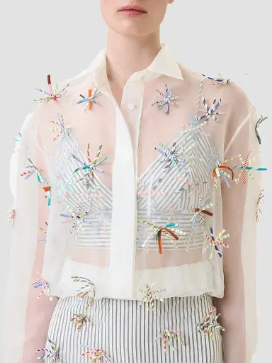 Silvia Tcherassi Women's Katniss Embroidered Cropped Jacket | Thumbnail 2 Silvia Tcherassi Women's Katniss Embroidered Cropped Jacket | Thumbnail 2