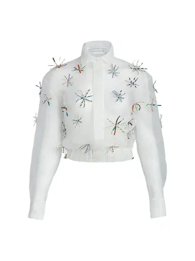 Silvia Tcherassi Women's Katniss Embroidered Cropped Jacket | Thumbnail 1 Silvia Tcherassi Women's Katniss Embroidered Cropped Jacket | Thumbnail 1