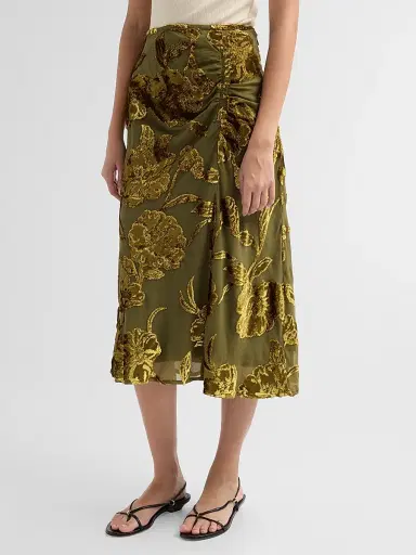 Johnny Was Women's Endora Metallic-Embroidered Ruched Silk Midi Skirt | Thumbnail 4 Johnny Was Women's Endora Metallic-Embroidered Ruched Silk Midi Skirt | Thumbnail 4