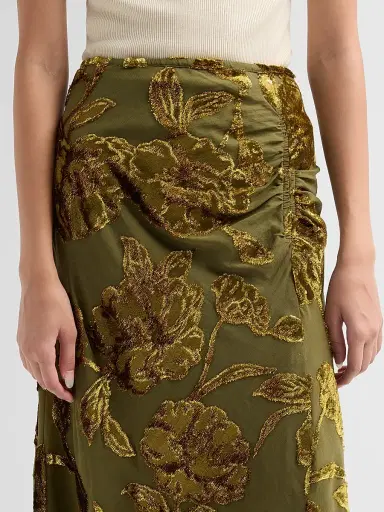 Johnny Was Women's Endora Metallic-Embroidered Ruched Silk Midi Skirt | Thumbnail 5 Johnny Was Women's Endora Metallic-Embroidered Ruched Silk Midi Skirt | Thumbnail 5