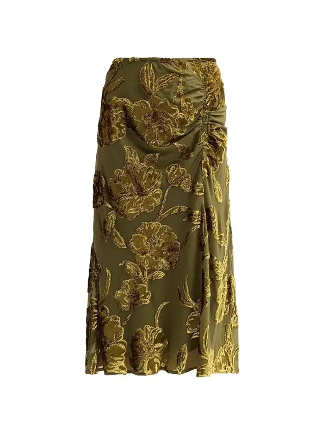 Women's Endora Metallic-Embroidered Ruched Silk Midi Skirt Women's Endora Metallic-Embroidered Ruched Silk Midi Skirt