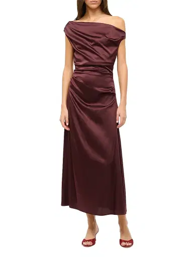 Staud Women's Phare Draped Silk-Blend Midi-Dress | Thumbnail 2 Staud Women's Phare Draped Silk-Blend Midi-Dress | Thumbnail 2