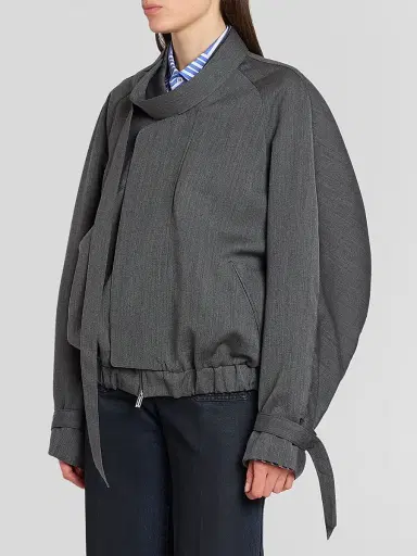 Victoria Beckham Women's Scarf Virgin Wool Bomber Jacket | Thumbnail 4 Victoria Beckham Women's Scarf Virgin Wool Bomber Jacket | Thumbnail 4
