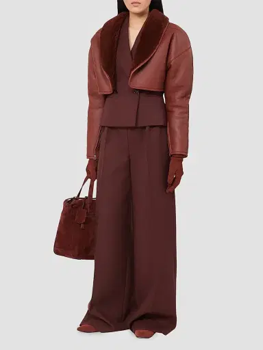 Max Mara Women's Denim Effect Wool Wide Leg Trousers | Thumbnail 2 Max Mara Women's Denim Effect Wool Wide Leg Trousers | Thumbnail 2