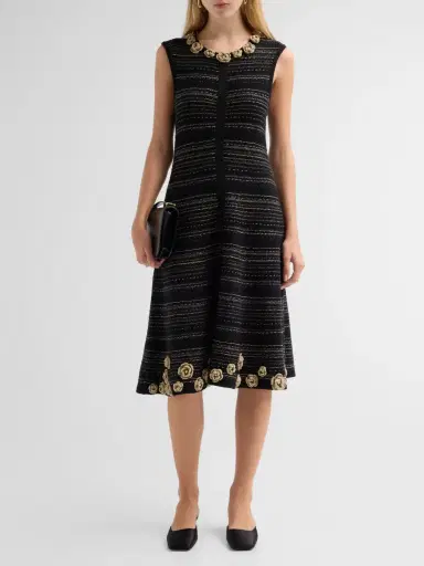 Teri Jon by Rickie Freeman Women's 3D Floral Striped Cotton Midi Dress | Thumbnail 2 Teri Jon by Rickie Freeman Women's 3D Floral Striped Cotton Midi Dress | Thumbnail 2