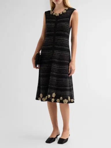 Teri Jon by Rickie Freeman Women's 3D Floral Striped Cotton Midi Dress | Thumbnail 4 Teri Jon by Rickie Freeman Women's 3D Floral Striped Cotton Midi Dress | Thumbnail 4