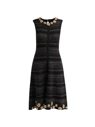 Teri Jon by Rickie Freeman Women's 3D Floral Striped Cotton Midi Dress | Thumbnail 1 Teri Jon by Rickie Freeman Women's 3D Floral Striped Cotton Midi Dress | Thumbnail 1