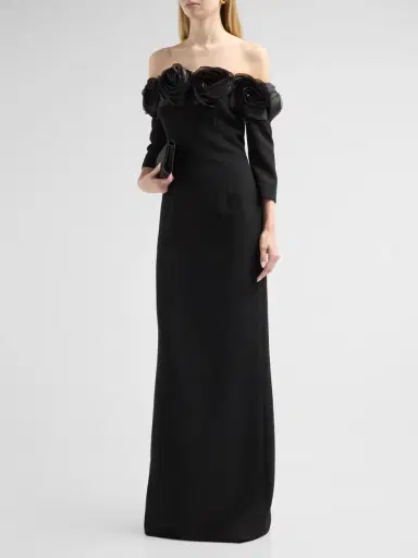 Teri Jon by Rickie Freeman Women's Floral Crêpe Off-The-Shoulder Gown | Thumbnail 4 Teri Jon by Rickie Freeman Women's Floral Crêpe Off-The-Shoulder Gown | Thumbnail 4