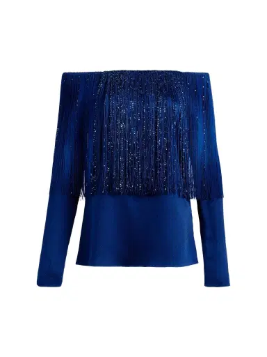Silvia Tcherassi Women's Belinda Metallic Fringe Off-the-Shoulder Blouse | Thumbnail 1 Silvia Tcherassi Women's Belinda Metallic Fringe Off-the-Shoulder Blouse | Thumbnail 1