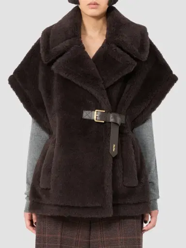 Max Mara Women's Cape in Alpaca and Wool Teddy Fabric | Thumbnail 3 Max Mara Women's Cape in Alpaca and Wool Teddy Fabric | Thumbnail 3