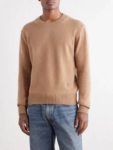 AMI PARIS Logo-Embroidered Cashmere and Wool-Blend Sweater - Men | Thumbnail 3 AMI PARIS Logo-Embroidered Cashmere and Wool-Blend Sweater - Men | Thumbnail 3