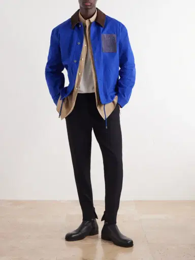 Loewe Tapered Leather-Trimmed Wool-Blend Twill Trousers - Men | Thumbnail 2 Loewe Tapered Leather-Trimmed Wool-Blend Twill Trousers - Men | Thumbnail 2