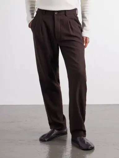 Kartik Research Straight-Leg Pleated Embroidered Wool-Twill Trousers - Men | Thumbnail 3 Kartik Research Straight-Leg Pleated Embroidered Wool-Twill Trousers - Men | Thumbnail 3