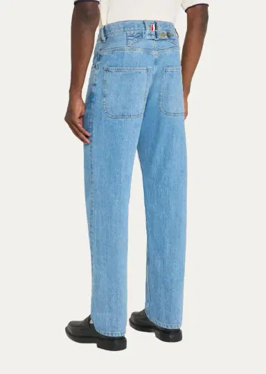 Thom Browne Men's Washed Selvedge Denim Straight-Leg Jeans | Thumbnail 3 Thom Browne Men's Washed Selvedge Denim Straight-Leg Jeans | Thumbnail 3