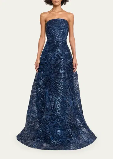 Naeem Khan Strapless Metallic Raffia Embroidered Gown | Thumbnail 2 Naeem Khan Strapless Metallic Raffia Embroidered Gown | Thumbnail 2