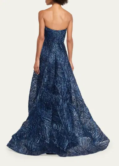 Naeem Khan Strapless Metallic Raffia Embroidered Gown | Thumbnail 3 Naeem Khan Strapless Metallic Raffia Embroidered Gown | Thumbnail 3