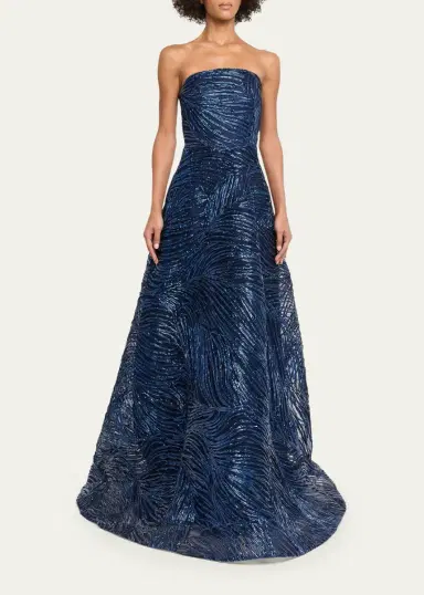 Naeem Khan Strapless Metallic Raffia Embroidered Gown | Thumbnail 4 Naeem Khan Strapless Metallic Raffia Embroidered Gown | Thumbnail 4