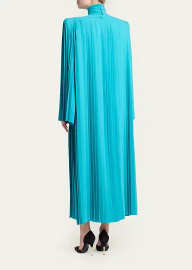 Valentino Garavani Pleated Padded-Shoulder Midi Shift Dress | Thumbnail 3 Valentino Garavani Pleated Padded-Shoulder Midi Shift Dress | Thumbnail 3