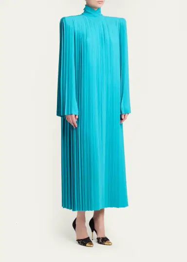 Valentino Garavani Pleated Padded-Shoulder Midi Shift Dress | Thumbnail 4 Valentino Garavani Pleated Padded-Shoulder Midi Shift Dress | Thumbnail 4