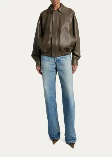 Saint Laurent Grained Lambskin Leather Bomber Jacket | Thumbnail 2 Saint Laurent Grained Lambskin Leather Bomber Jacket | Thumbnail 2