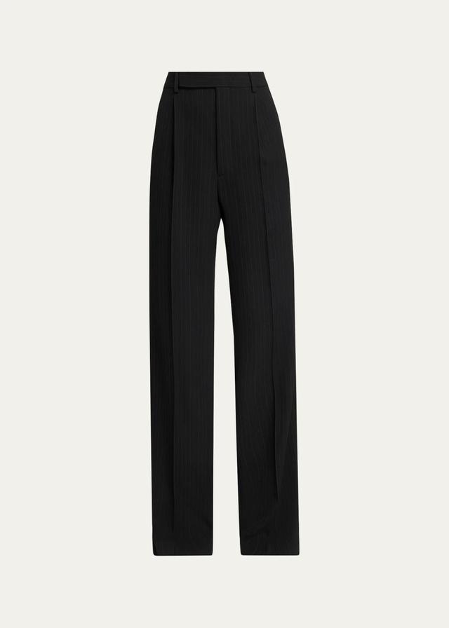 Pinstriped Wool Crepe De Laine Straight-Leg Trousers Pinstriped Wool Crepe De Laine Straight-Leg Trousers