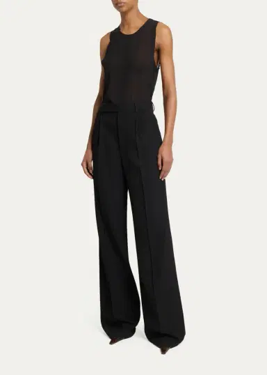 Saint Laurent Pinstriped Wool Crepe De Laine Straight-Leg Trousers | Thumbnail 2 Saint Laurent Pinstriped Wool Crepe De Laine Straight-Leg Trousers | Thumbnail 2