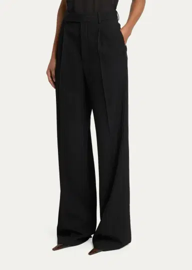 Saint Laurent Pinstriped Wool Crepe De Laine Straight-Leg Trousers | Thumbnail 4 Saint Laurent Pinstriped Wool Crepe De Laine Straight-Leg Trousers | Thumbnail 4