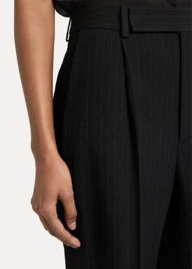 Saint Laurent Pinstriped Wool Crepe De Laine Straight-Leg Trousers | Thumbnail 5 Saint Laurent Pinstriped Wool Crepe De Laine Straight-Leg Trousers | Thumbnail 5