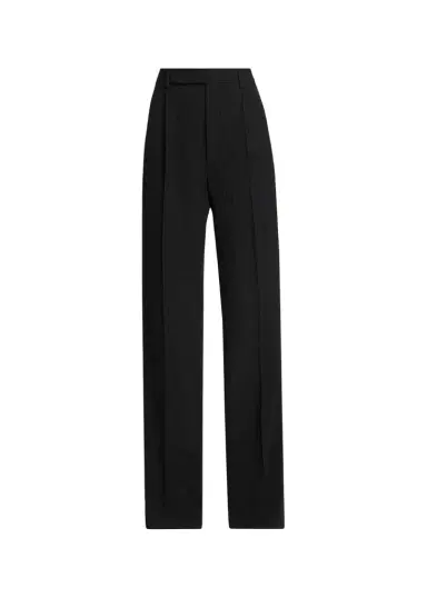 Saint Laurent Pinstriped Wool Crepe De Laine Straight-Leg Trousers | Thumbnail 1 Saint Laurent Pinstriped Wool Crepe De Laine Straight-Leg Trousers | Thumbnail 1